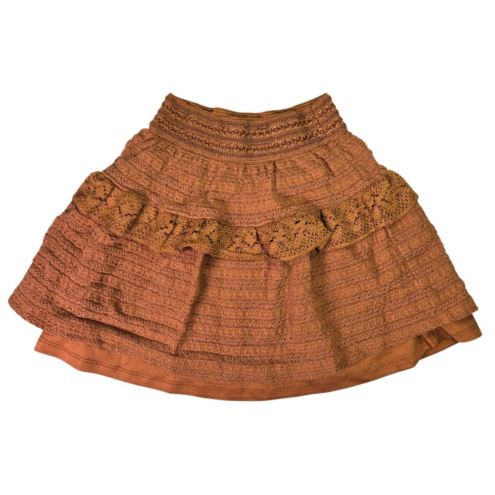 Paisley Lane Girls Rust Brown Tiered Lace Smocked Waist Skirt Size‎ 12 7P584